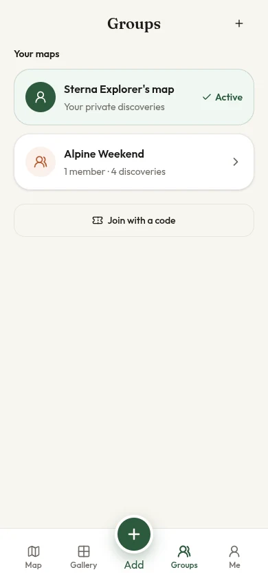 Sterna groups screen with shared maps